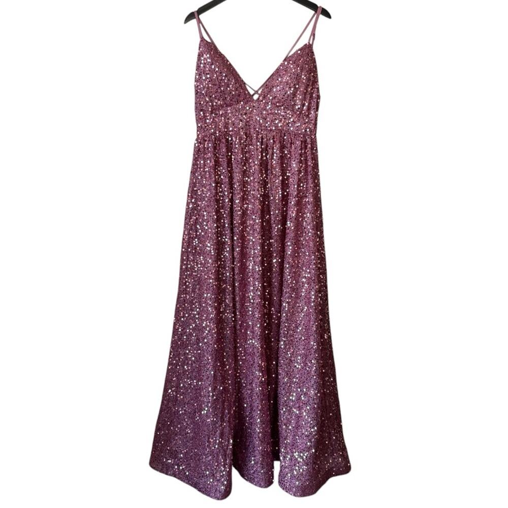 Dressalisa Sequin Lace Back Maxi Dress Size XL Gown Sparkly Pink / Purple